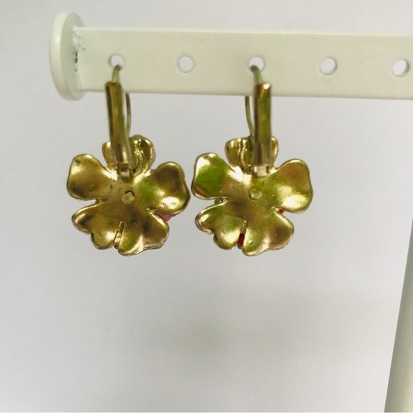 Anthropologie Beaded Flower Cluster Leverback Earrings Gold Tone Multicolor - Picture 6 of 11